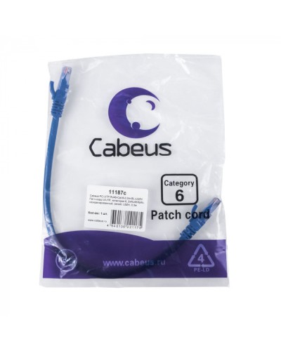 Патч-корд U/UTP, кат. 6, 2xRJ45/8p8c, неэкран, синий, LSZH, 0.3м Cabeus (PC-UTP-RJ45-Cat.6-0.3m-BL-LSZH) в Октябрьском Патчкорды (медные) Pintop.ru