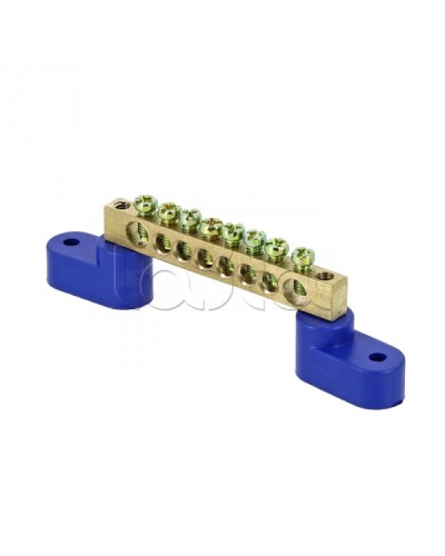 Шина 0 N (8х12мм) 8 отверстий латунь 2 синих угловых изолятора EKF PROxima (sn0-125-08-2) в Октябрьском Крепежные изделия Pintop.ru