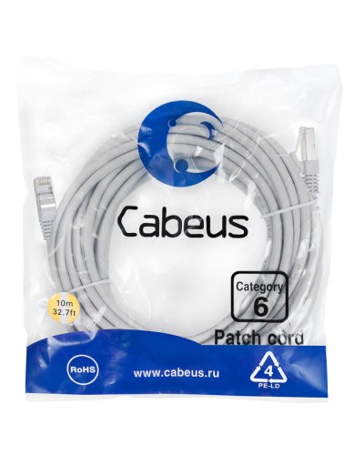 Патч-корд FTP, категория 6, F/UTP экранированный, LSZH, 10 м, серый Cabeus PC-FTP-RJ45-Cat.6-10m-LSZH в Октябрьском Патчкорды (медные) Pintop.ru