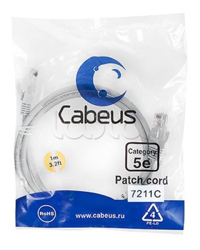Патч-корд 2xRJ-45/8P8C UTP кат.5е (1 м) Cabeus PC-UTP-RJ45-Cat.5e-1m-BL в Октябрьском Патчкорды (медные) Pintop.ru