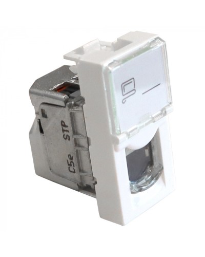 Вставка Mosaic 22.5x45, RJ-45 STP, кат.5e, со шторкой и увеличенным окном маркировки, белая LANMASTER LAN-SIP-22S5E-WH в Октябрьском Модули Keystone Pintop.ru